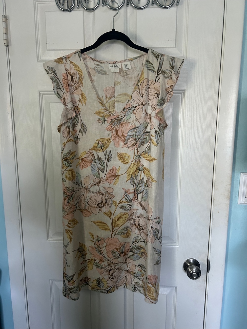 Nicole Miller Cream Floral Ruffle-Sleeve Midi Dress